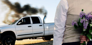 Dustin Jayce Dickens of Penn Valley, Ca seen here proposing to his Dodge RAM 3500.