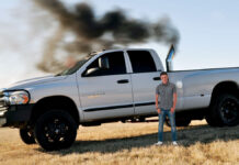 Dustin Jayce Dickens of Penn Valley and his unnecessarily large, rolled-coal Dodge RAM 3500.