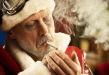 Santa seen here enjoying a joint in Stacy Grant's Cottage Street home in Nevada City, CA.